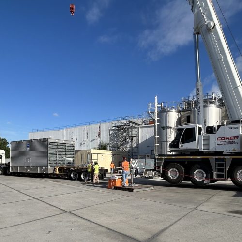 Coker Crane & Rigging on jobsite at Iceberg Mechanical